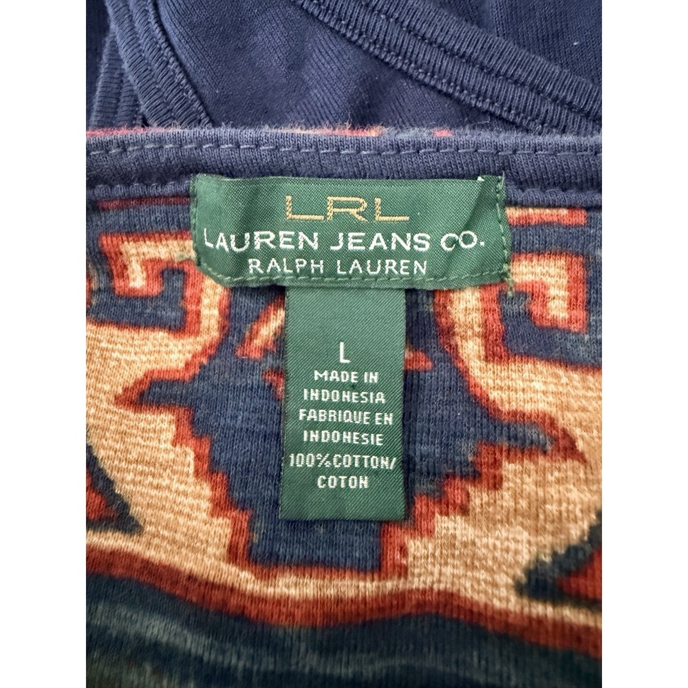 Lauren Jeans Co Ralph Lauren Top Women L Henley Aztec Southwest Boho Western - Picture 7 of 8